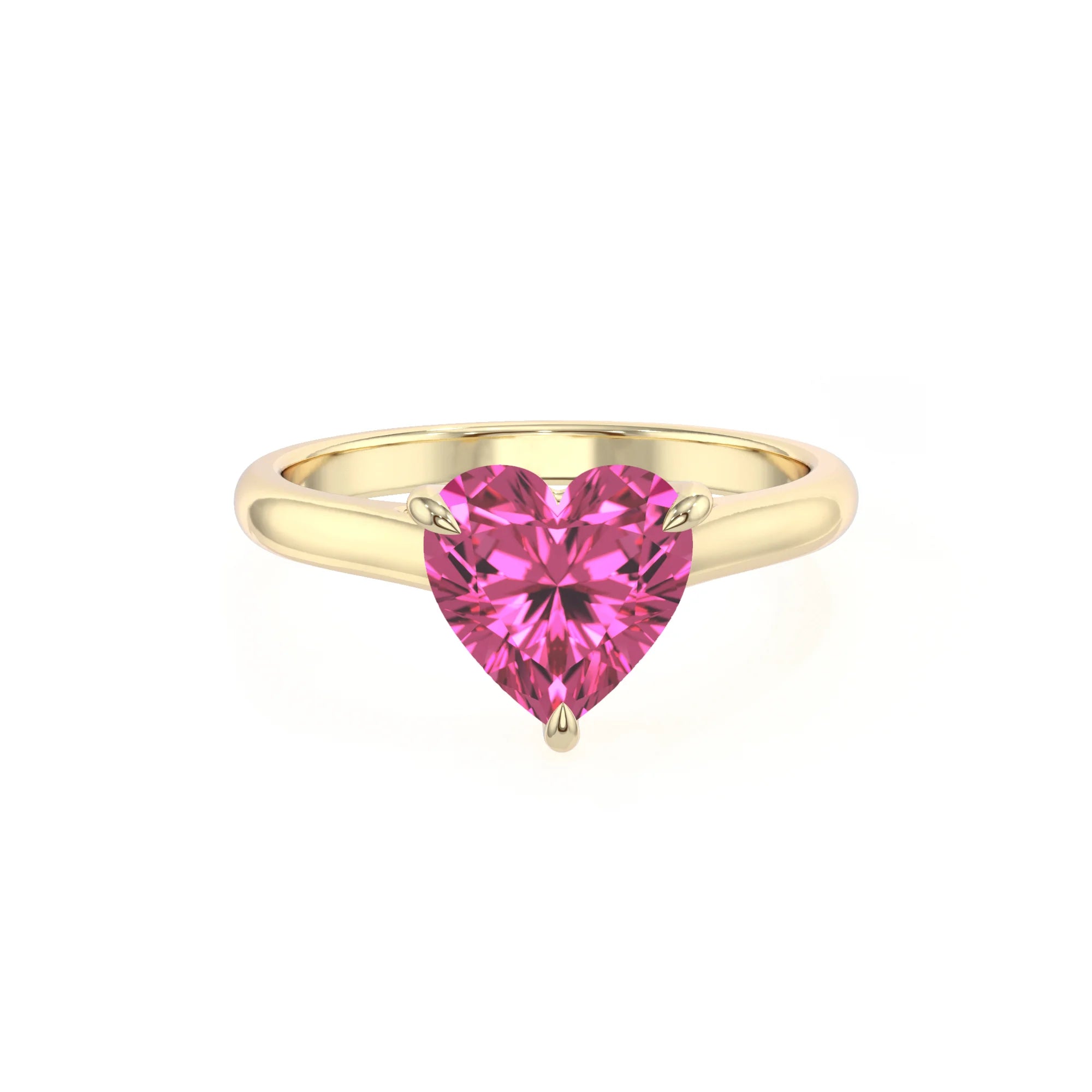 lab grown pink-sapphire heart solitaire rings in yellow gold