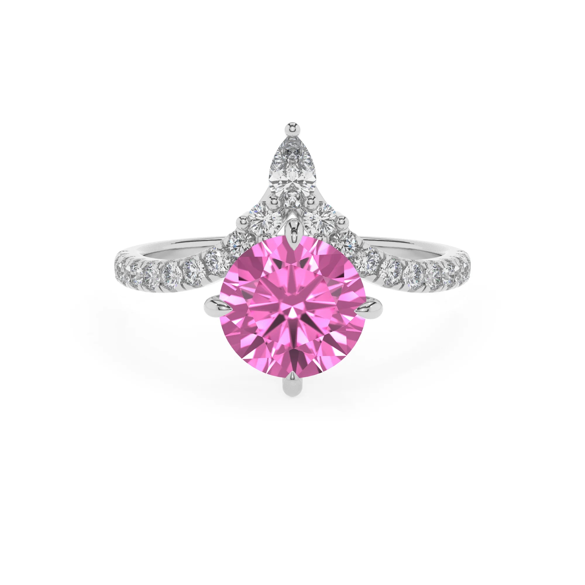 lab grown pink-sapphire round solitaire rings in white gold