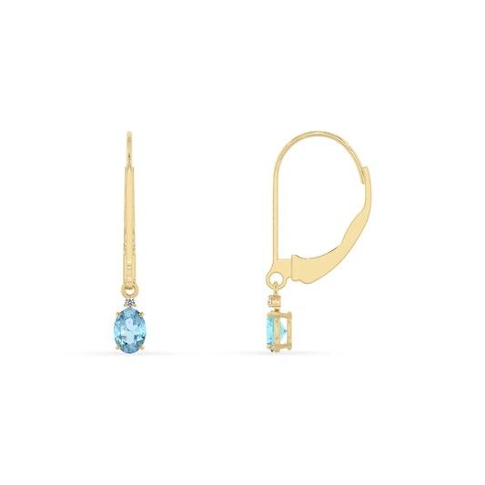 lab grown aquamarine oval drop earrings in yellow gold