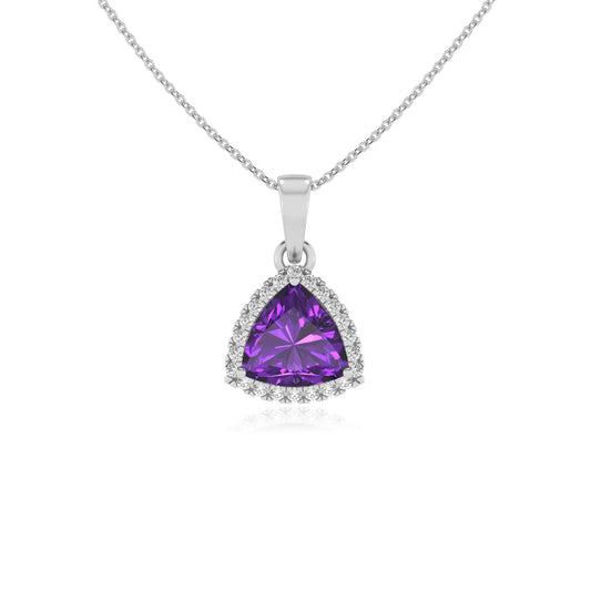 lab grown amethyst trillion solitaire necklaces in platinum