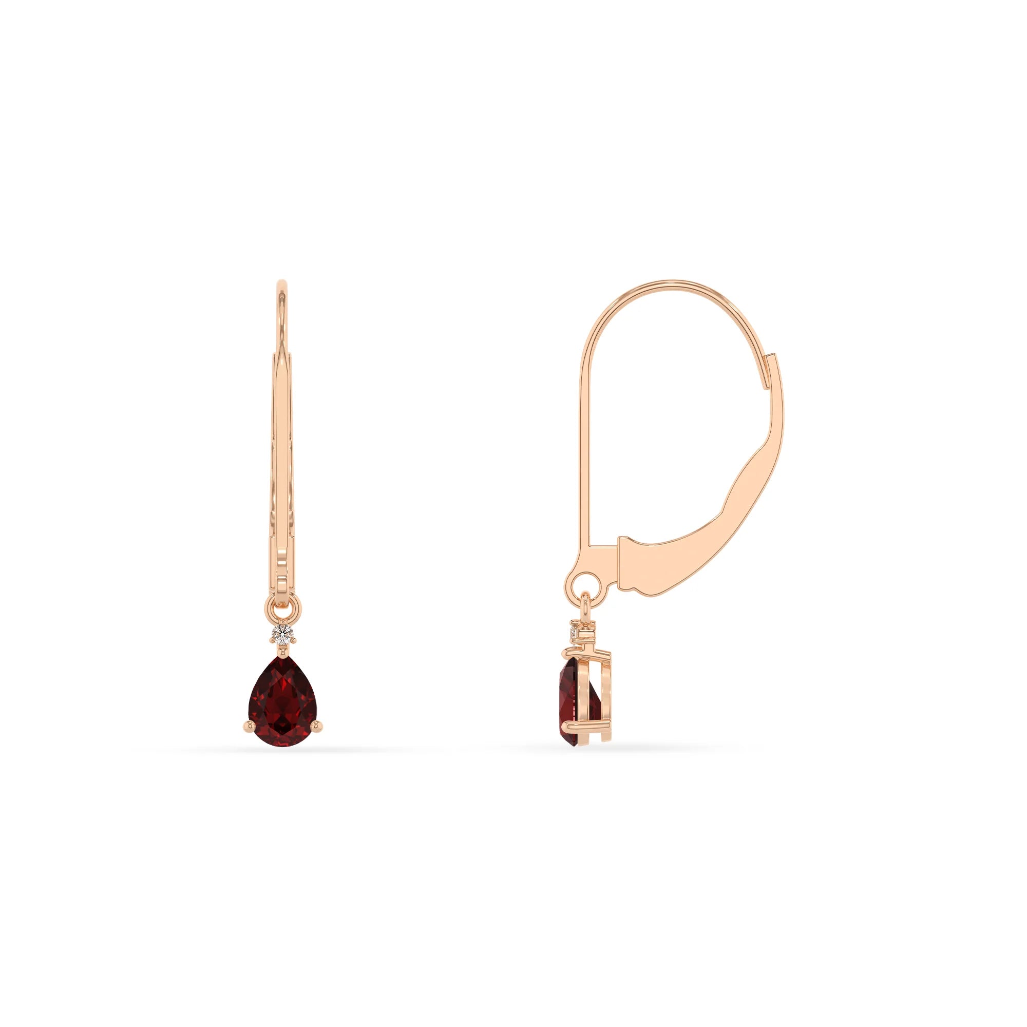 natural garnet pear drop earrings in rose gold