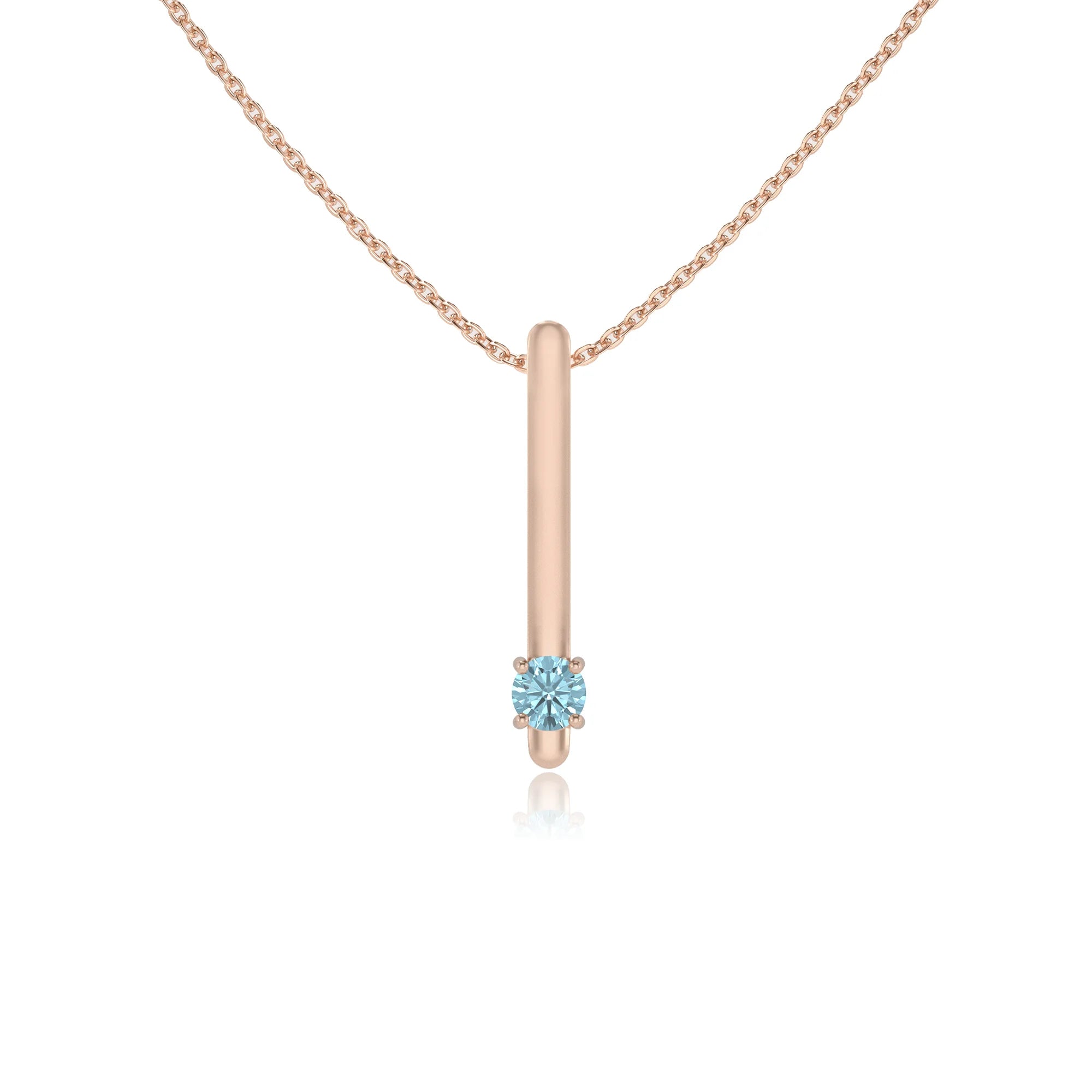 lab grown aquamarine round bar necklaces in rose gold
