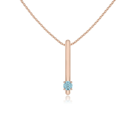 lab grown aquamarine round bar necklaces in rose gold