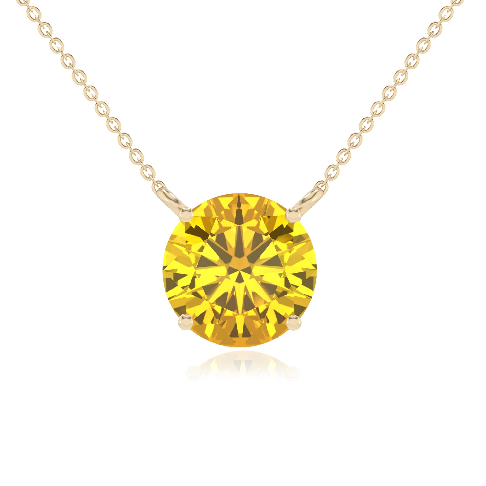 lab grown yellow-sapphire round solitaire necklaces in yellow gold