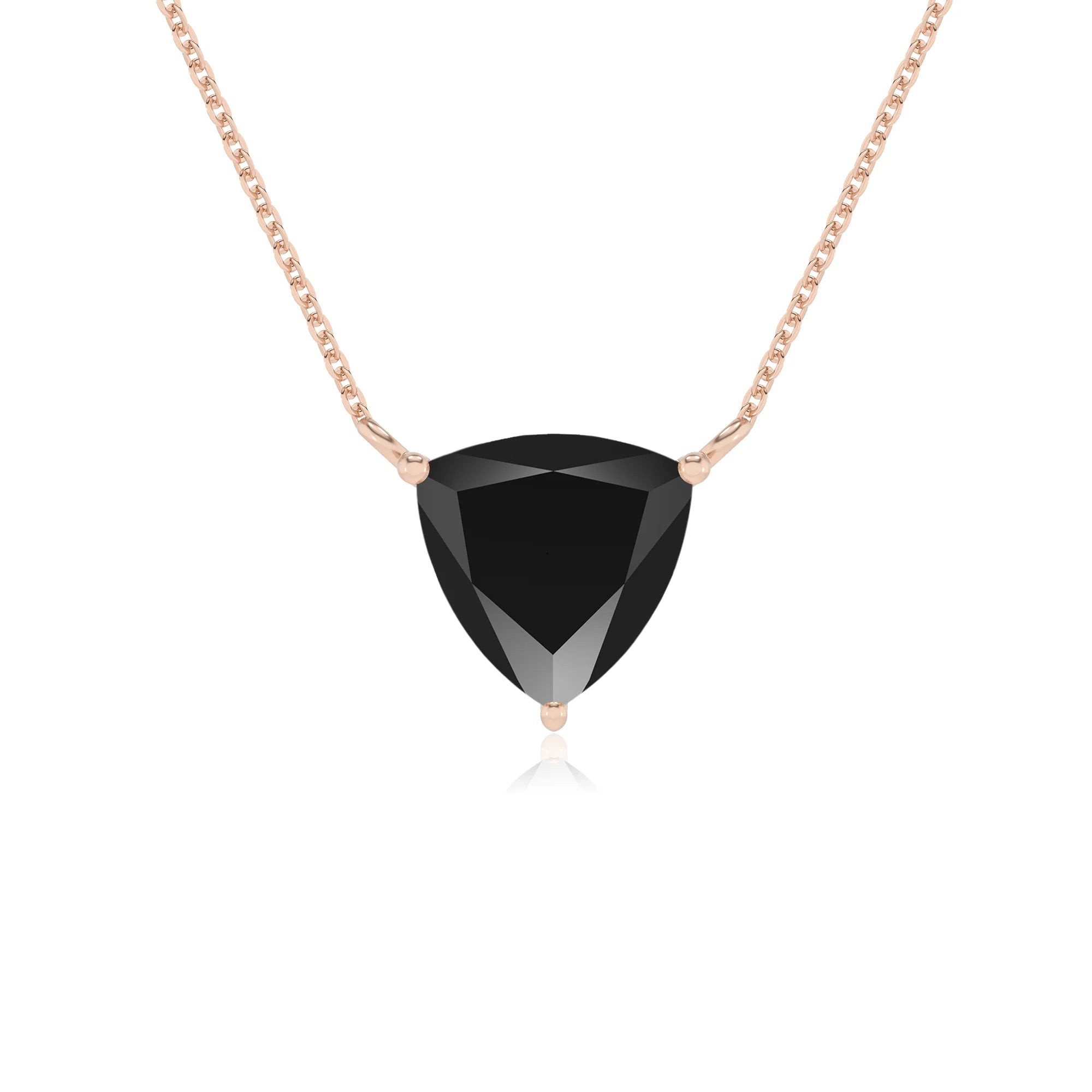 natural black-onyx trillion solitaire necklaces in rose gold