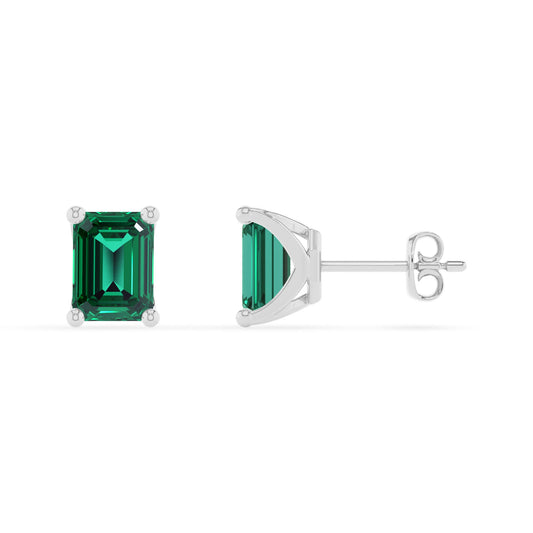 lab grown emerald octogon cut stud earrings in sterling silver