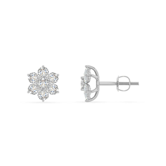 lab grown moissanite round stud earrings in platinum