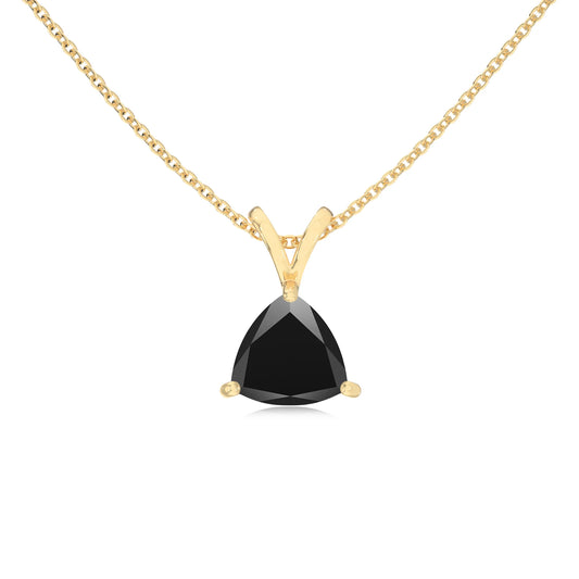 natural black-onyx trillion solitaire v-bale necklaces in yellow gold