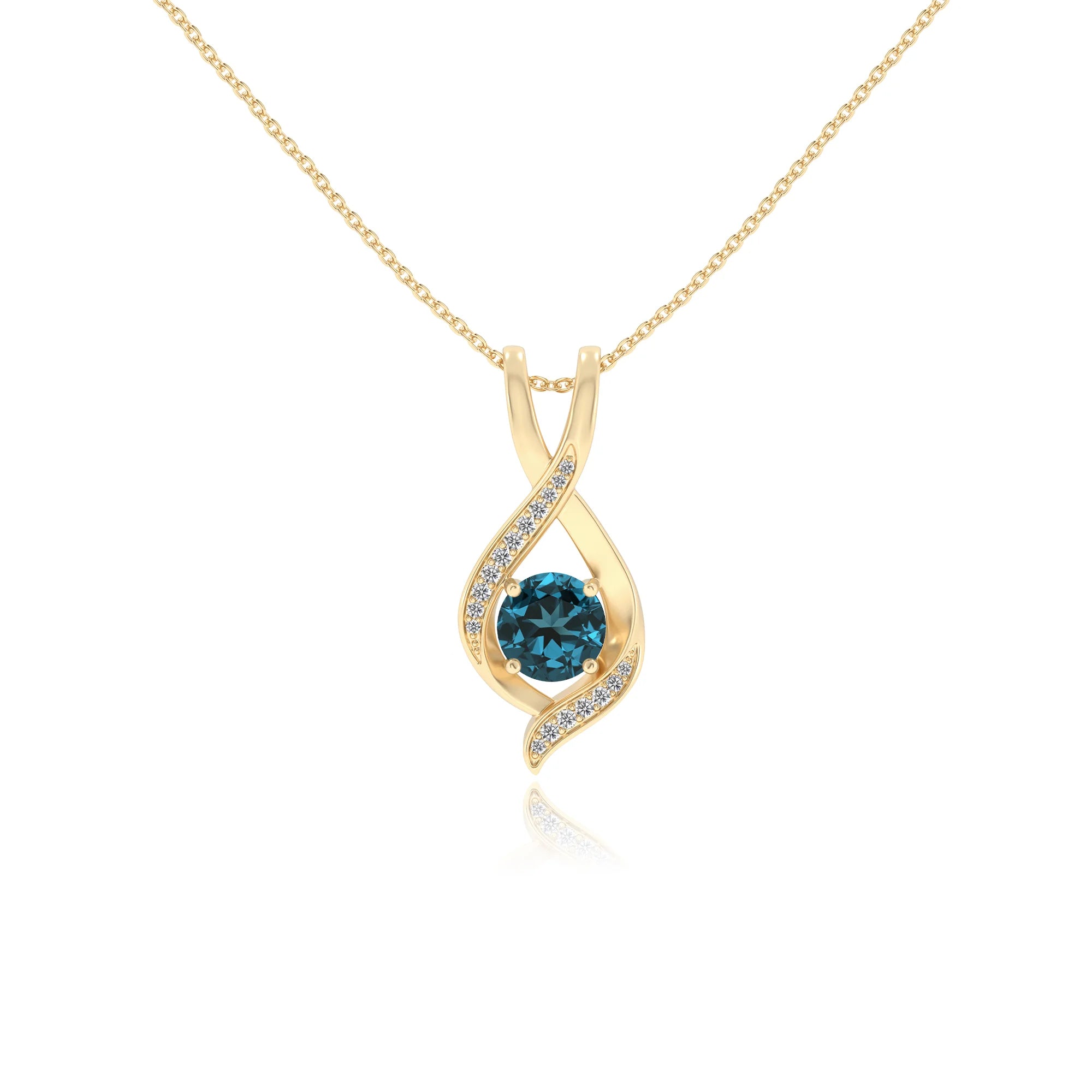 natural london-blue-topaz round solitaire necklaces in yellow gold