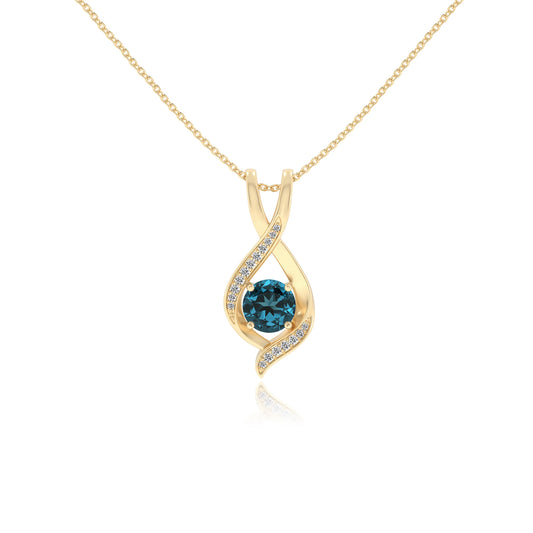 natural london-blue-topaz round solitaire necklaces in yellow gold