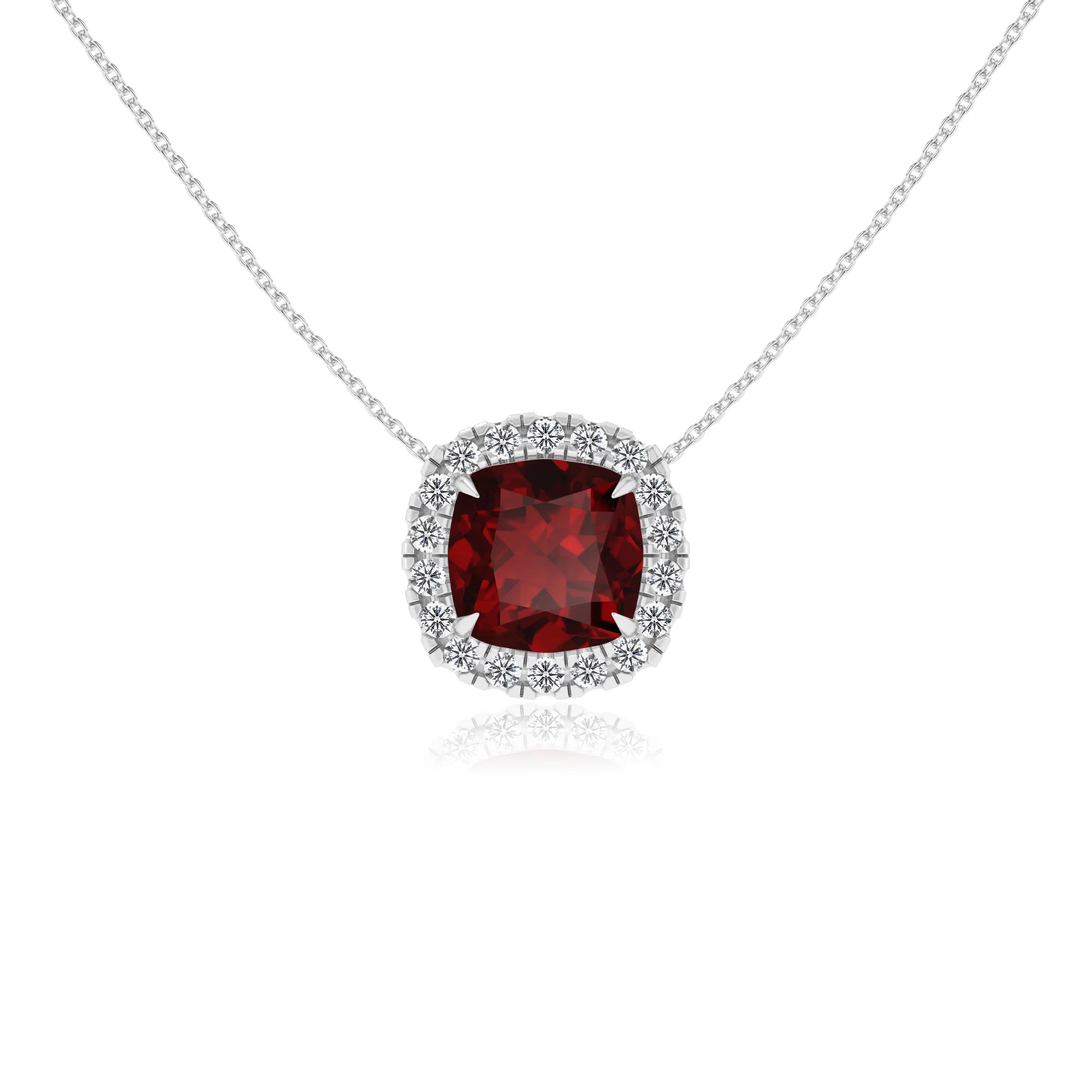 natural garnet cushion solitaire necklaces in sterling silver