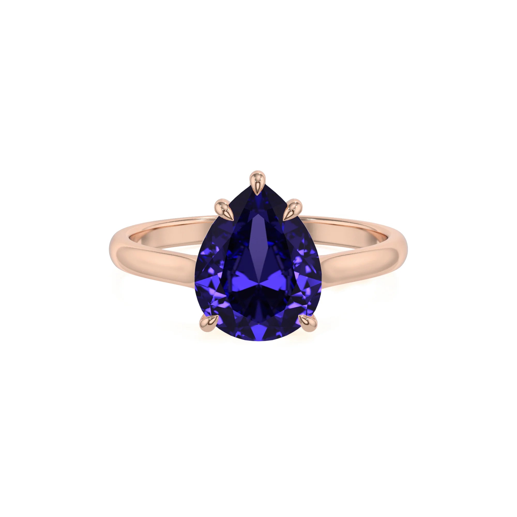 lab grown tanzanite pear solitaire rings in rose gold