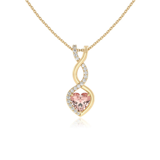 lab grown morganite heart infinity necklaces in yellow gold