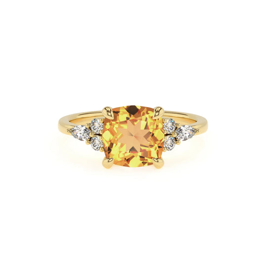 lab grown citrine cushion solitaire rings in yellow gold