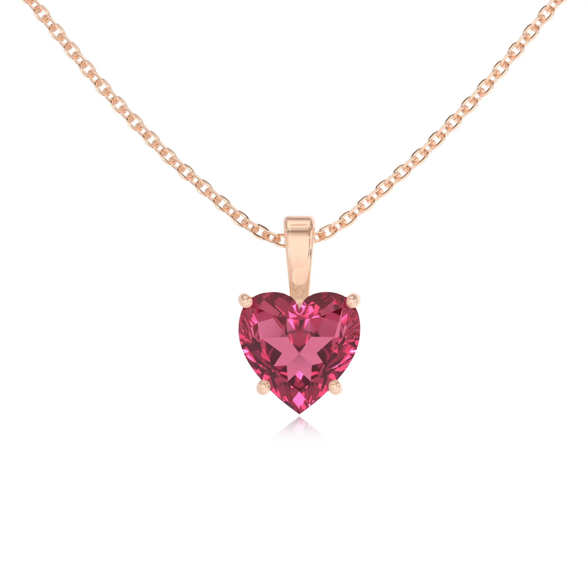 lab grown pink-tourmaline heart solitaire necklaces in rose gold