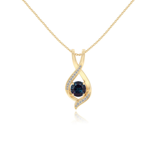 lab grown alexandrite round solitaire necklaces in yellow gold