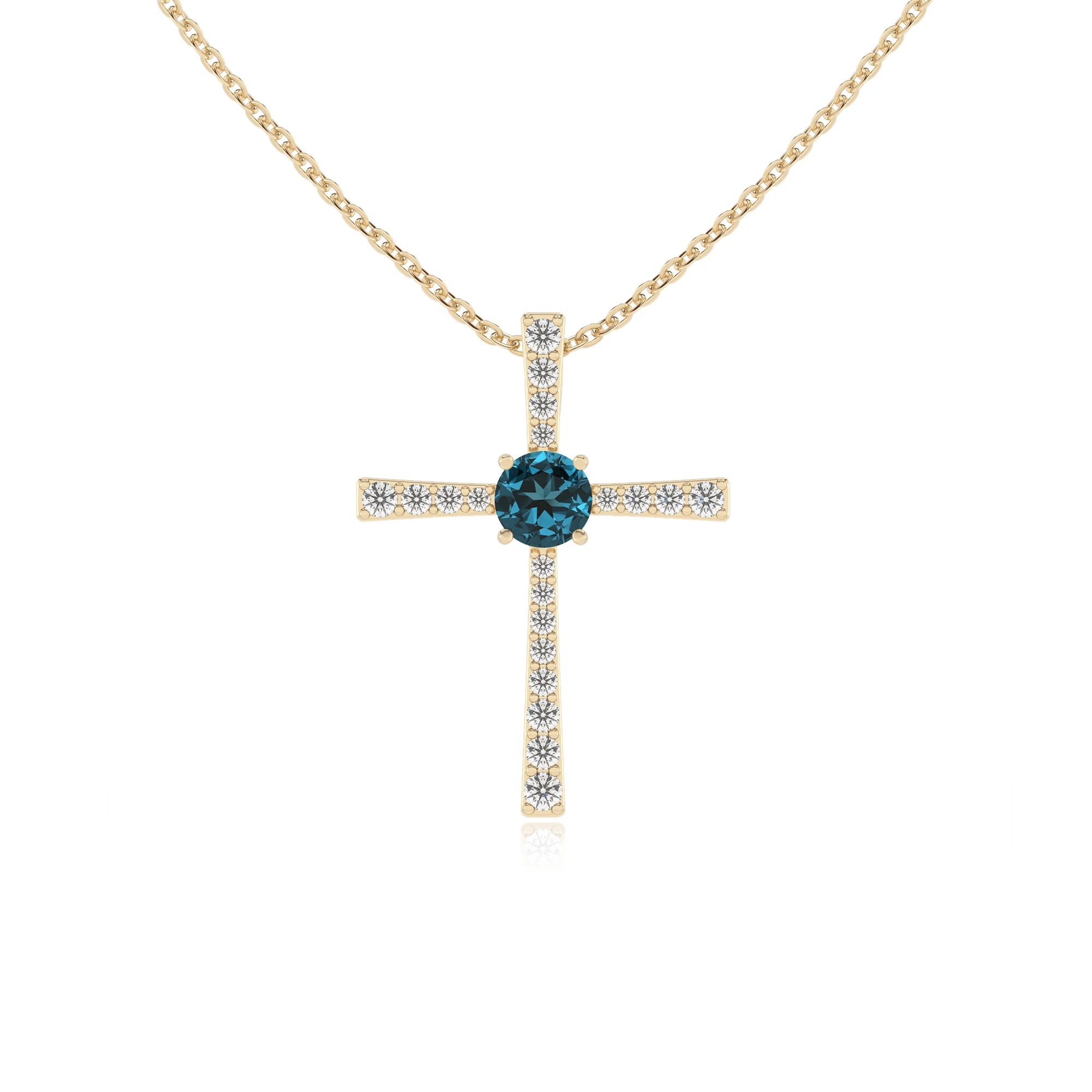 natural london-blue-topaz round infinity necklaces in yellow gold