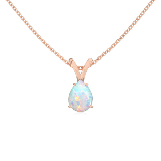 lab grown opal pear solitaire v-bale necklaces in rose gold