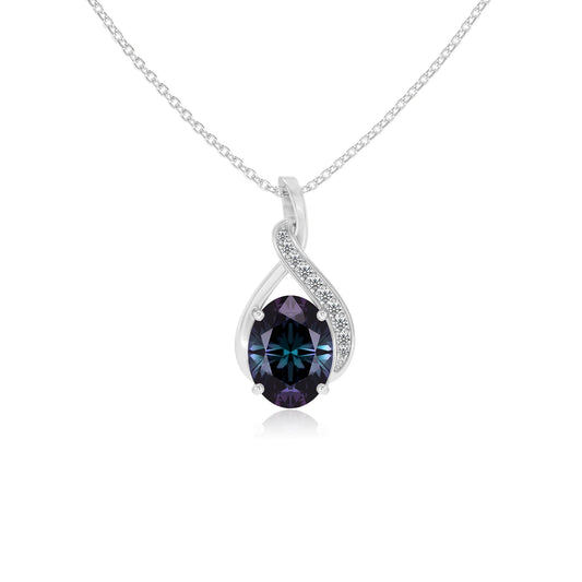 lab grown alexandrite oval solitaire necklaces in platinum