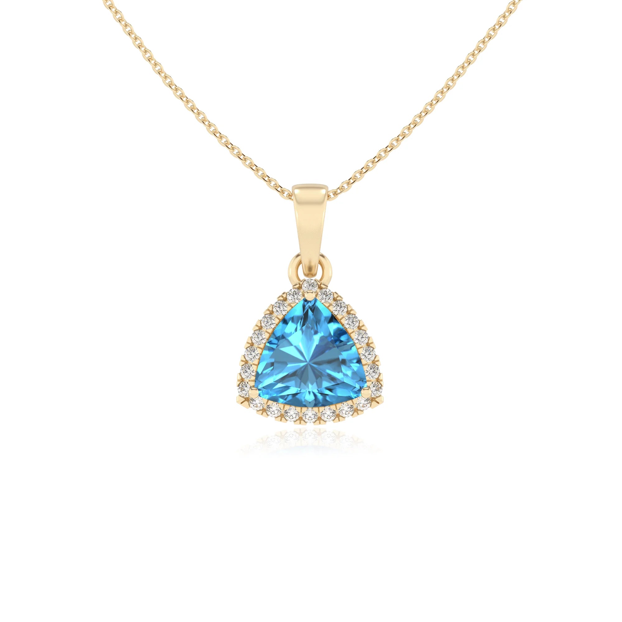 natural swiss-blue-topaz trillion solitaire necklaces in yellow gold