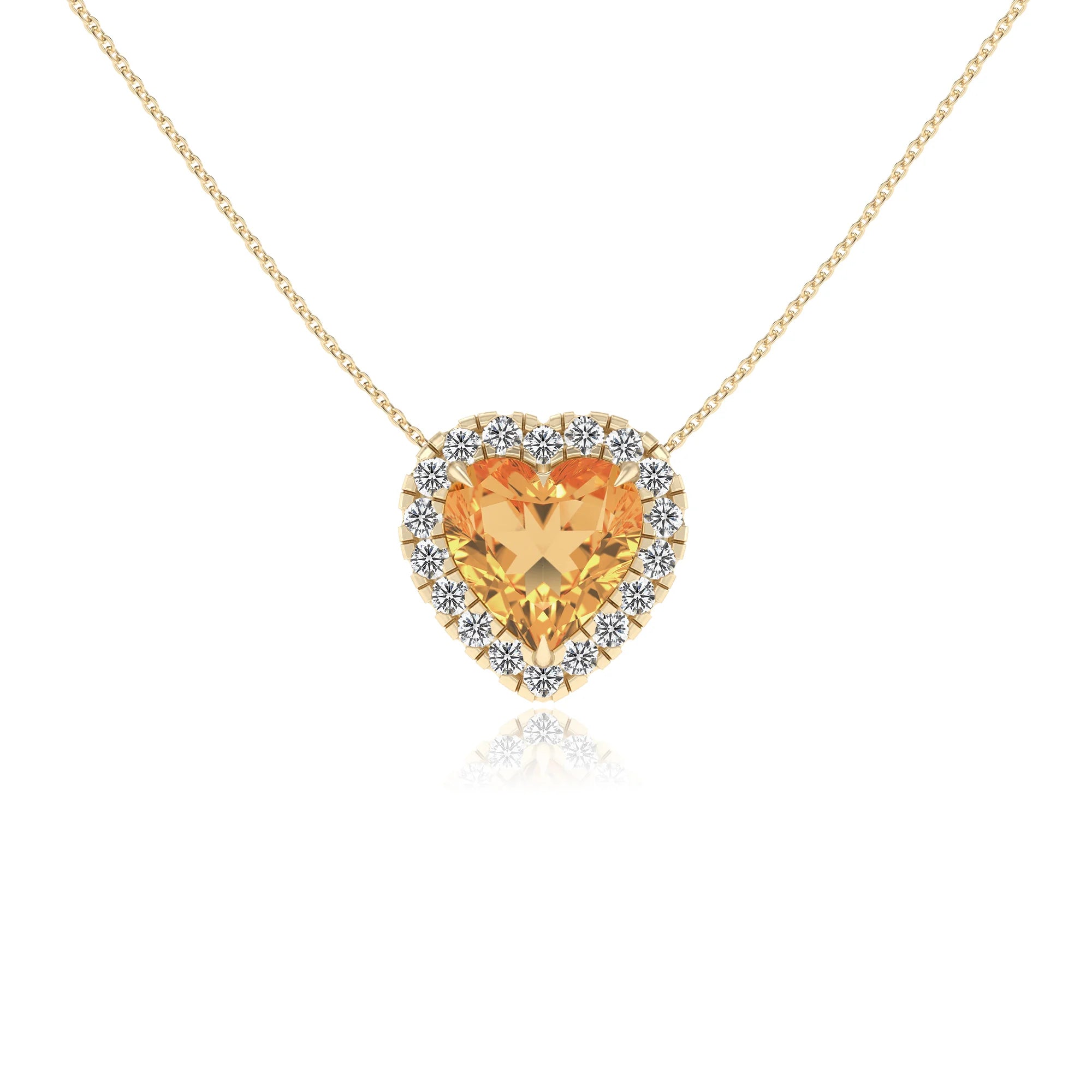 lab grown citrine heart solitaire necklaces in yellow gold