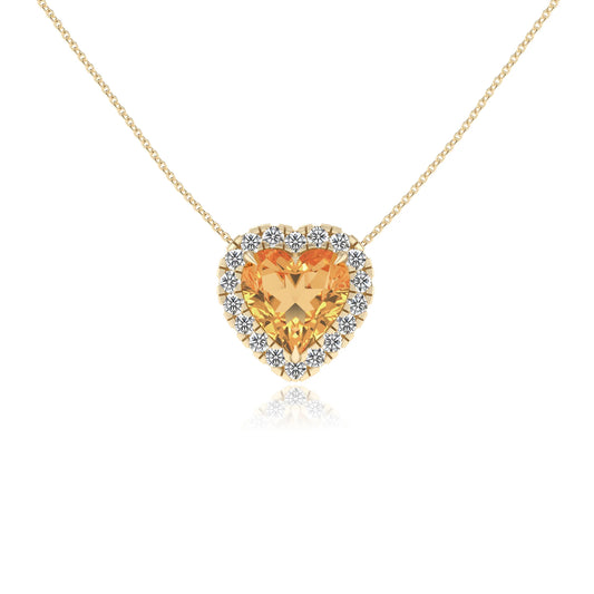 lab grown citrine heart solitaire necklaces in yellow gold
