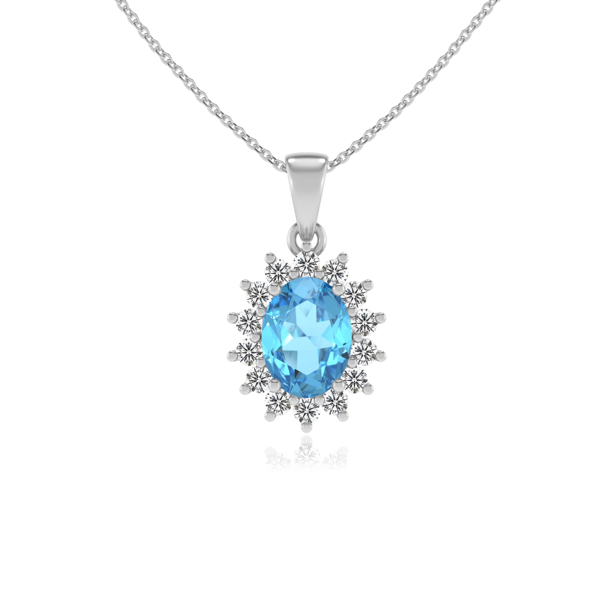 natural swiss-blue-topaz oval halo necklaces in platinum