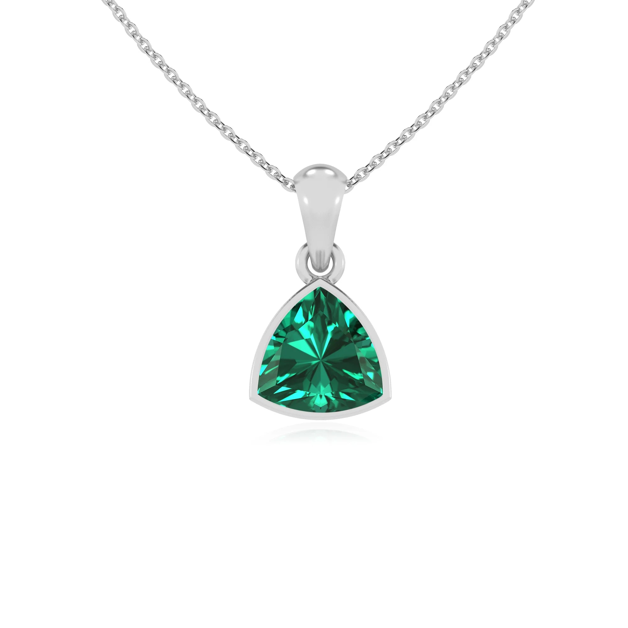 lab grown emerald trillion solitaire necklaces in platinum