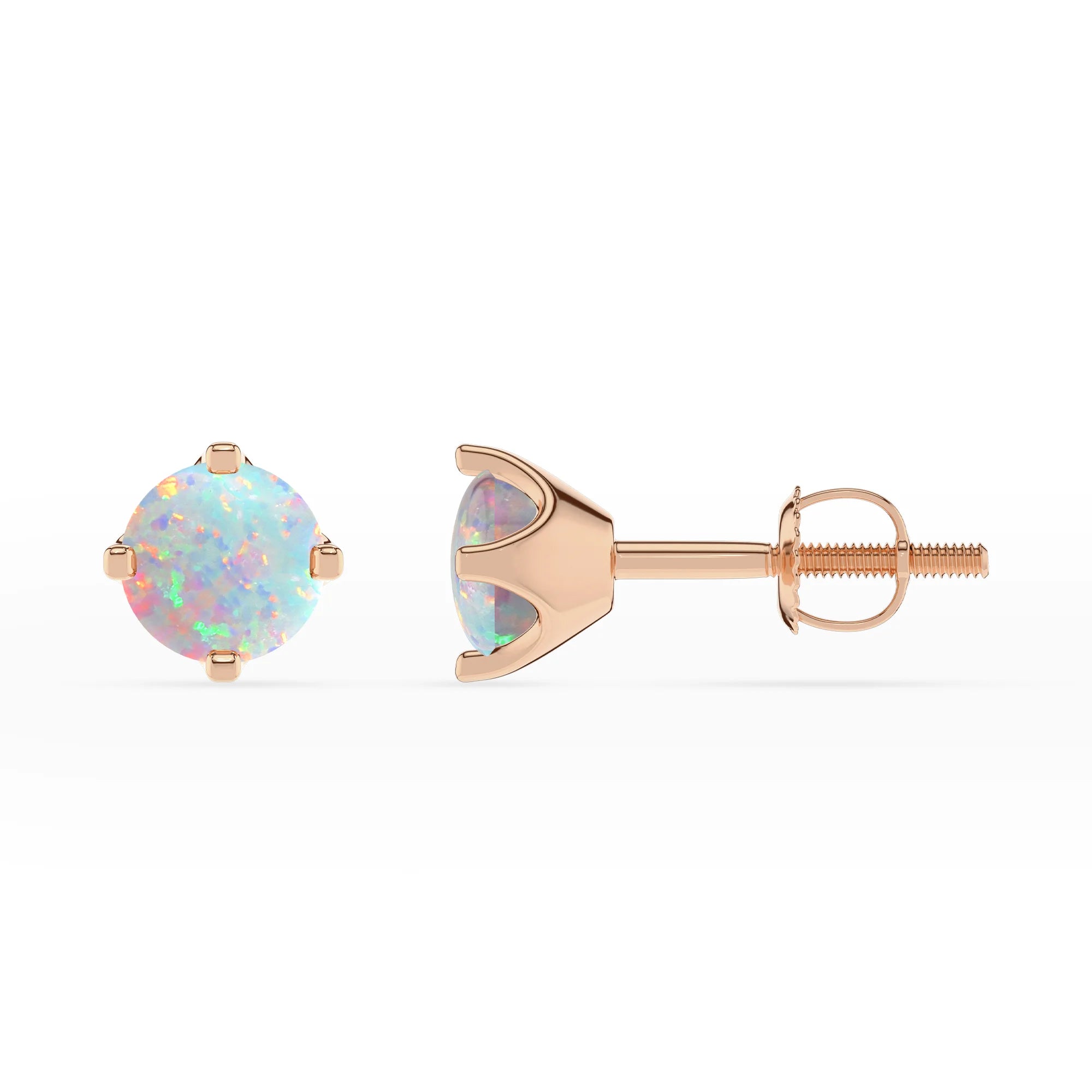 lab grown opal round stud earrings in rose gold