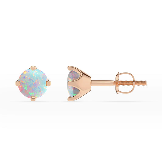 lab grown opal round stud earrings in rose gold