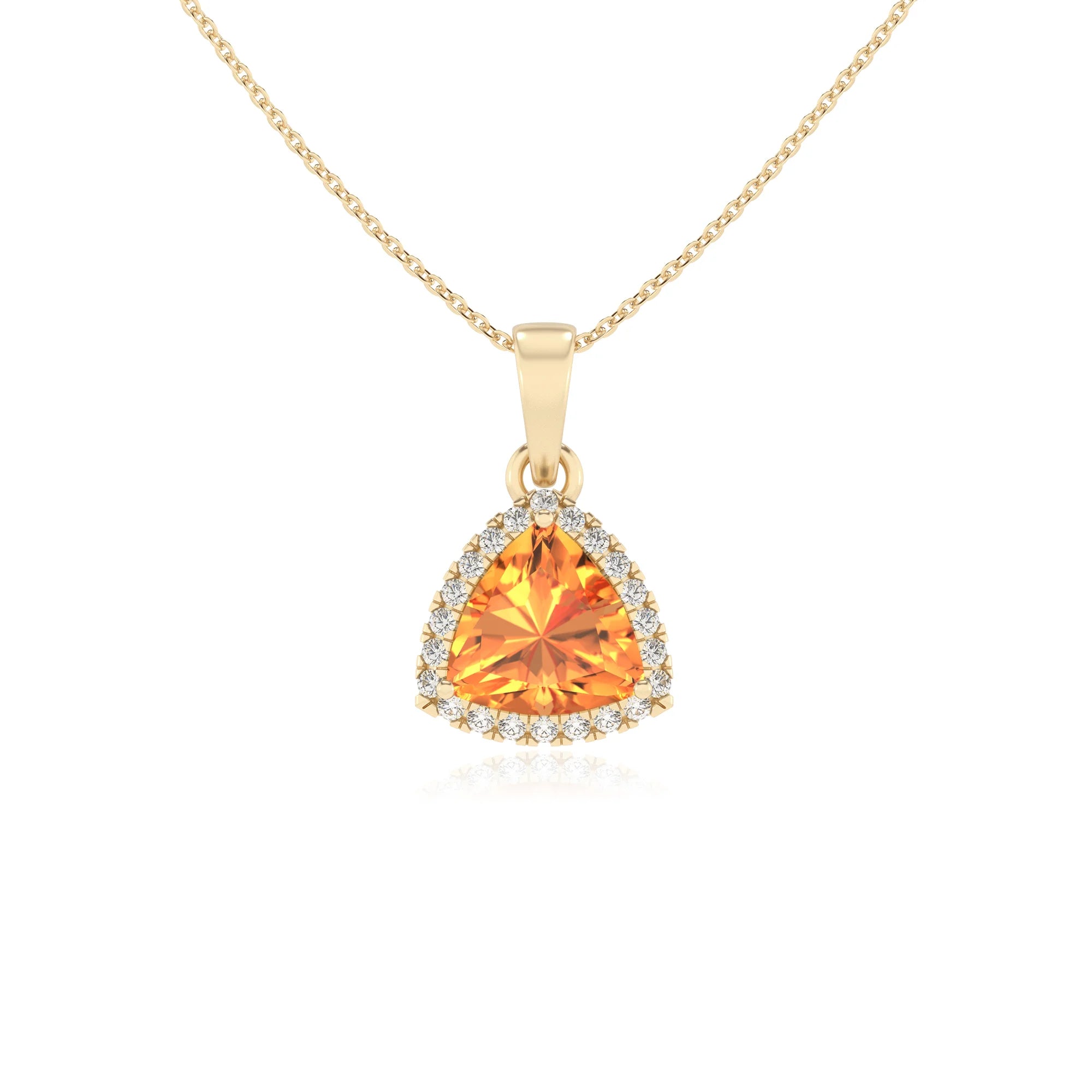 lab grown citrine trillion solitaire necklaces in yellow gold