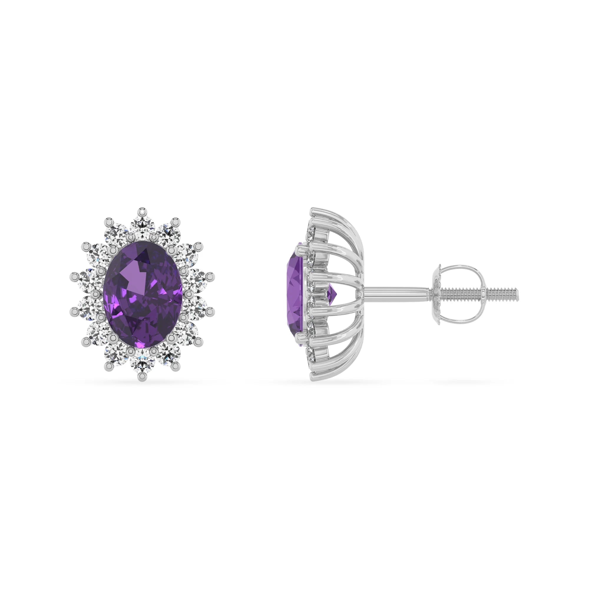 lab grown amethyst oval stud earrings in sterling silver
