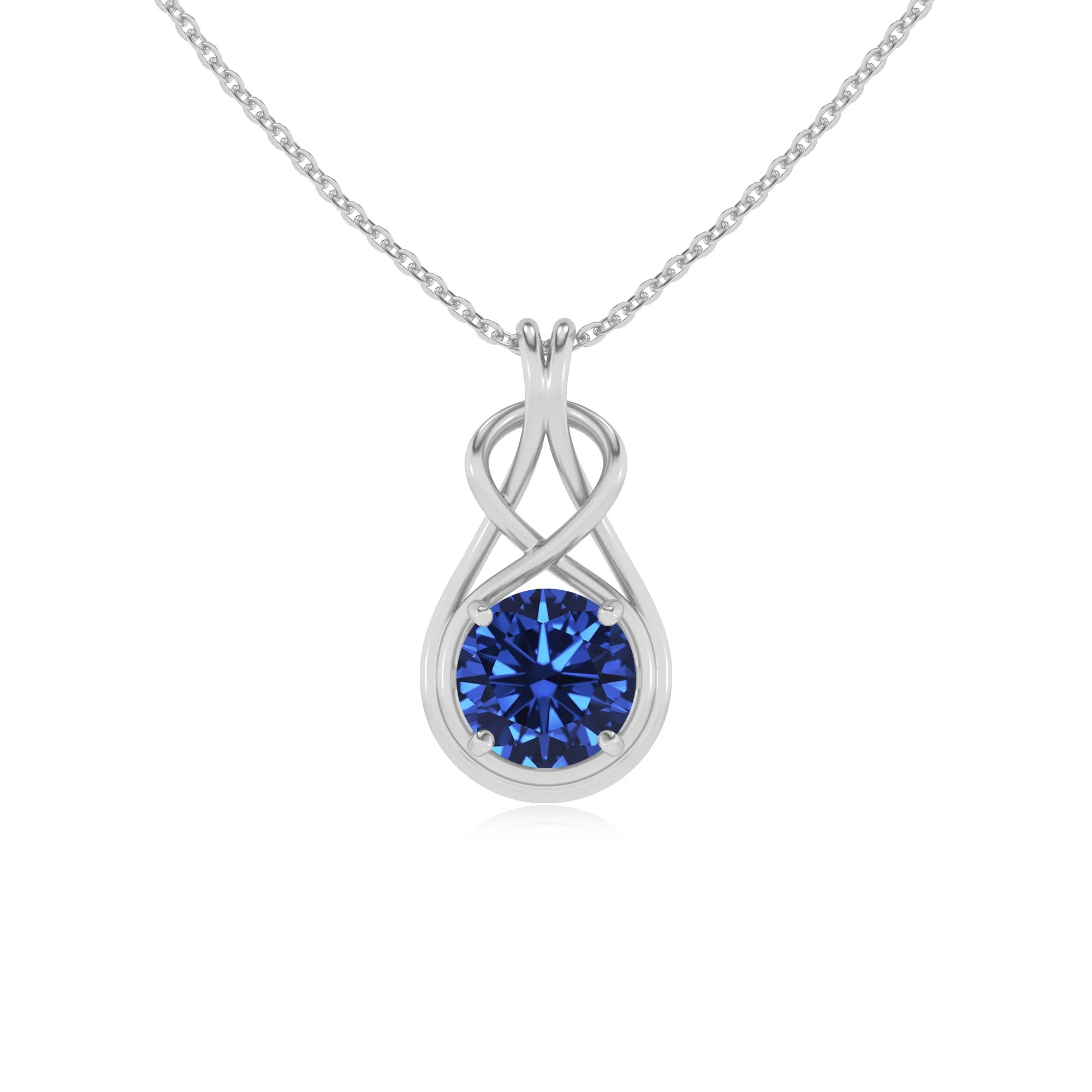 lab grown blue-sapphire round solitaire necklaces in white gold