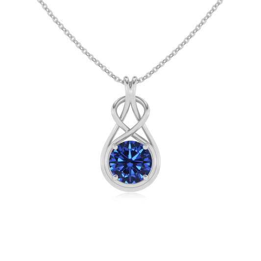 lab grown blue-sapphire round solitaire necklaces in white gold