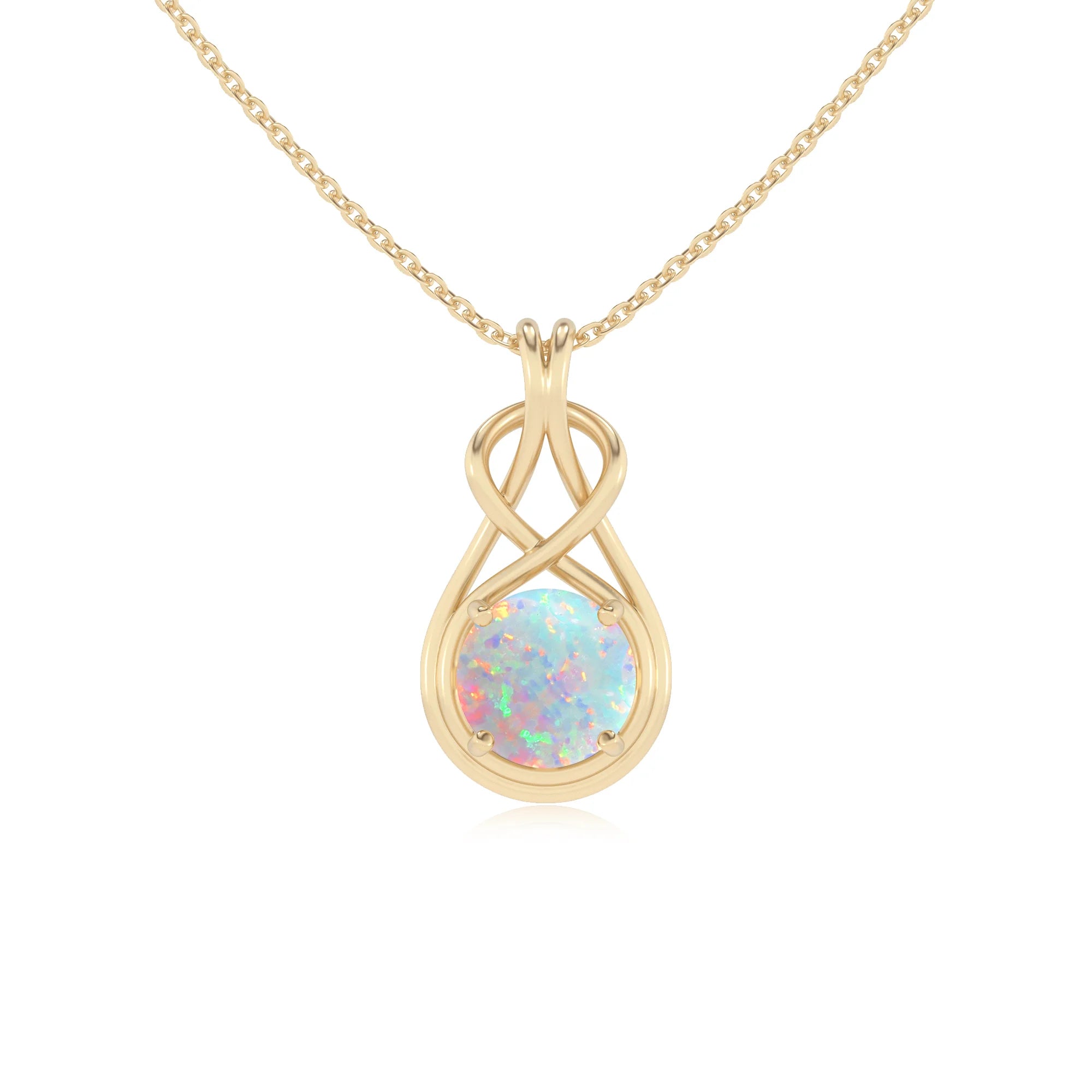lab grown opal round solitaire necklaces in yellow gold