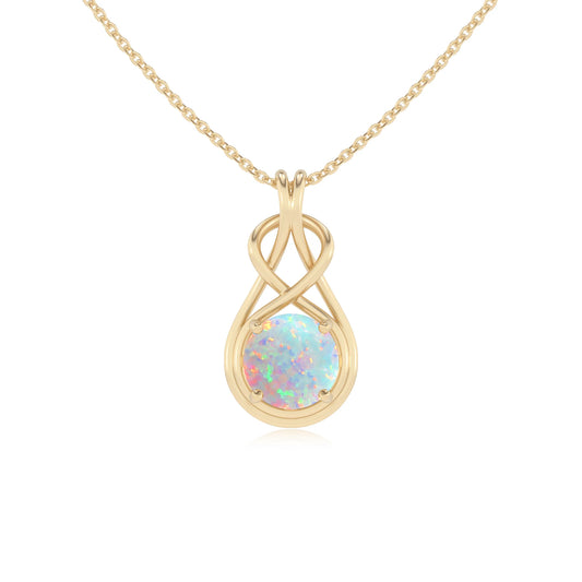 lab grown opal round solitaire necklaces in yellow gold
