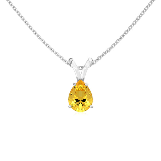 lab grown yellow-sapphire pear solitaire v-bale necklaces in sterling silver