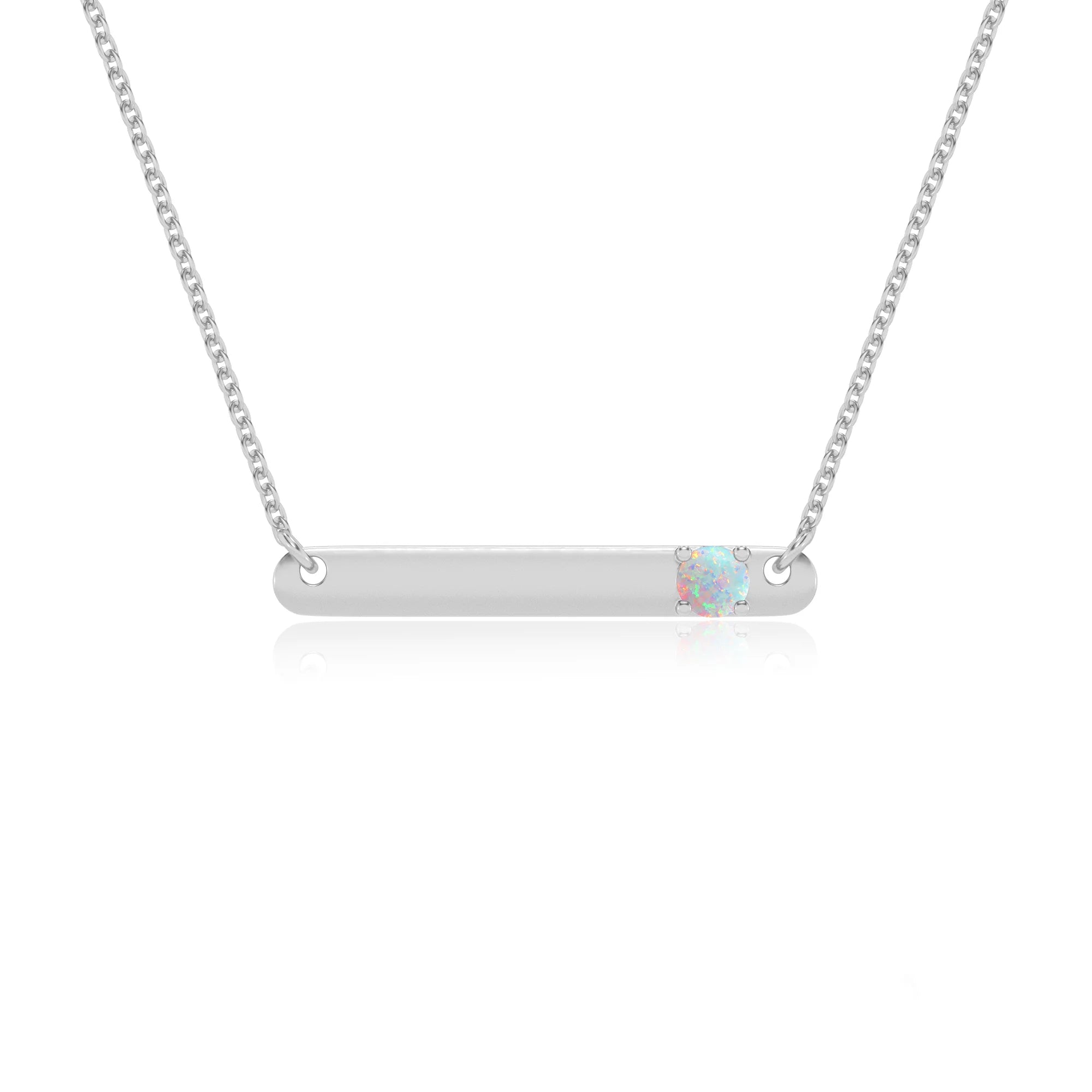 lab grown opal round bar v-bale necklaces in sterling silver