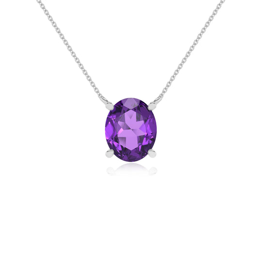 lab grown amethyst oval solitaire necklaces in sterling silver