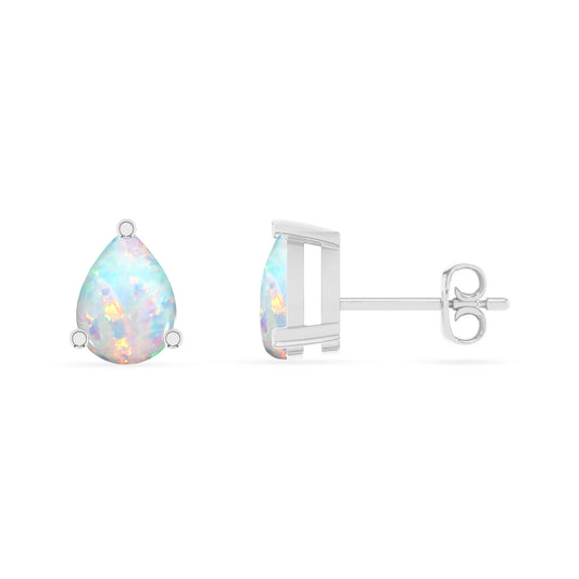 lab grown opal pear stud earrings in platinum