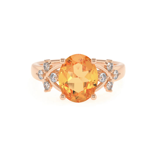 lab grown citrine oval solitaire rings in rose gold