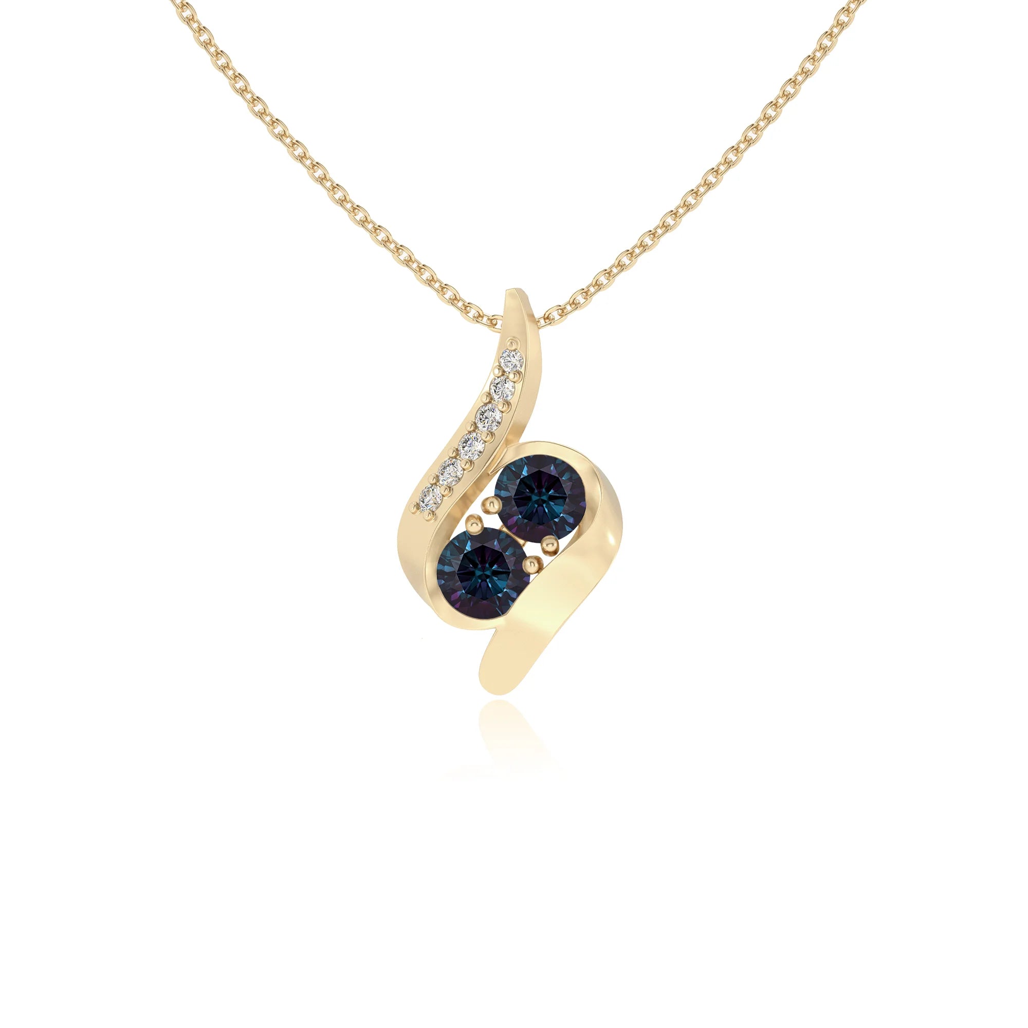 lab grown alexandrite round solitaire v-bale necklaces in yellow gold