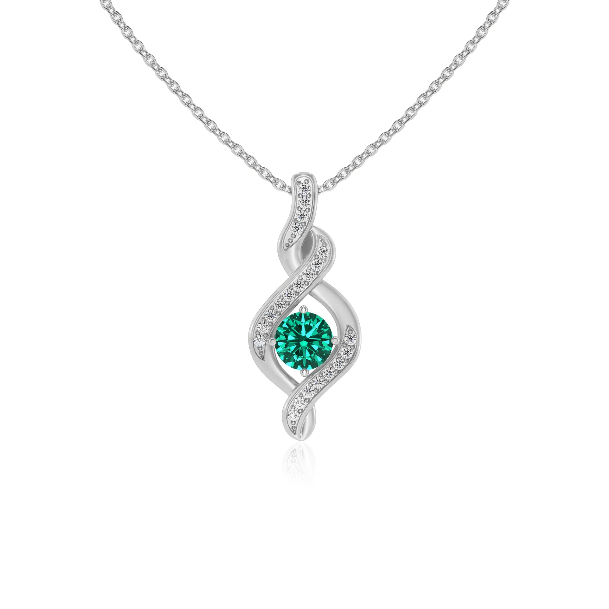 lab grown emerald round solitaire necklaces in sterling silver
