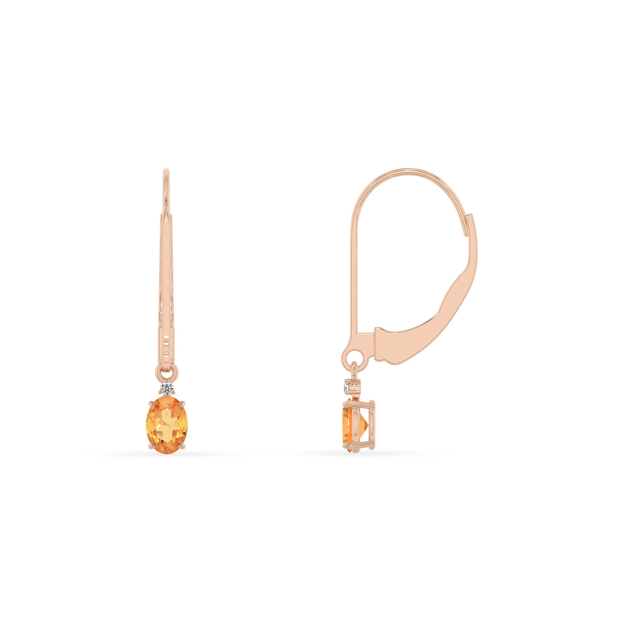 lab grown citrine oval drop earrings in rose gold