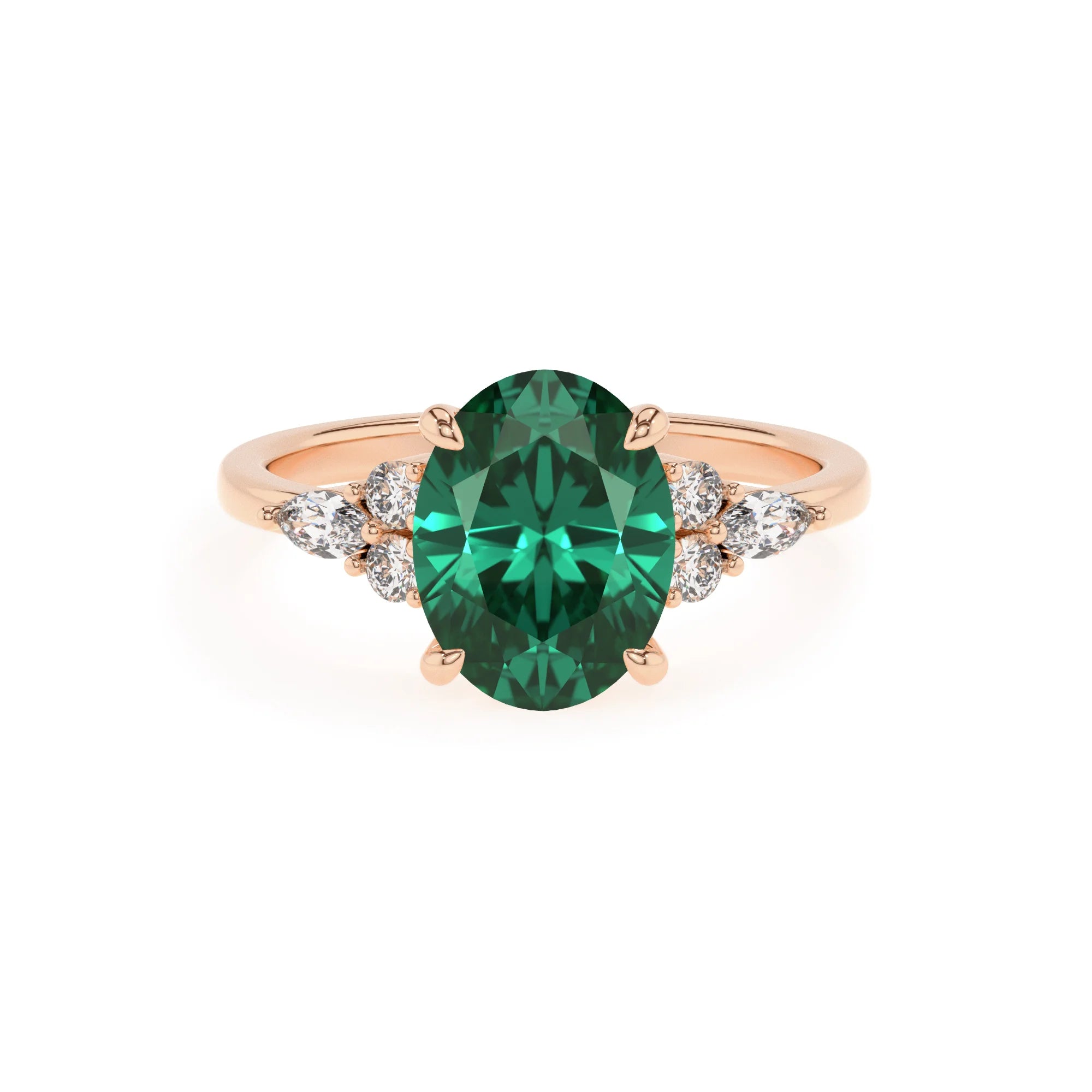 lab grown emerald oval solitaire rings in rose gold
