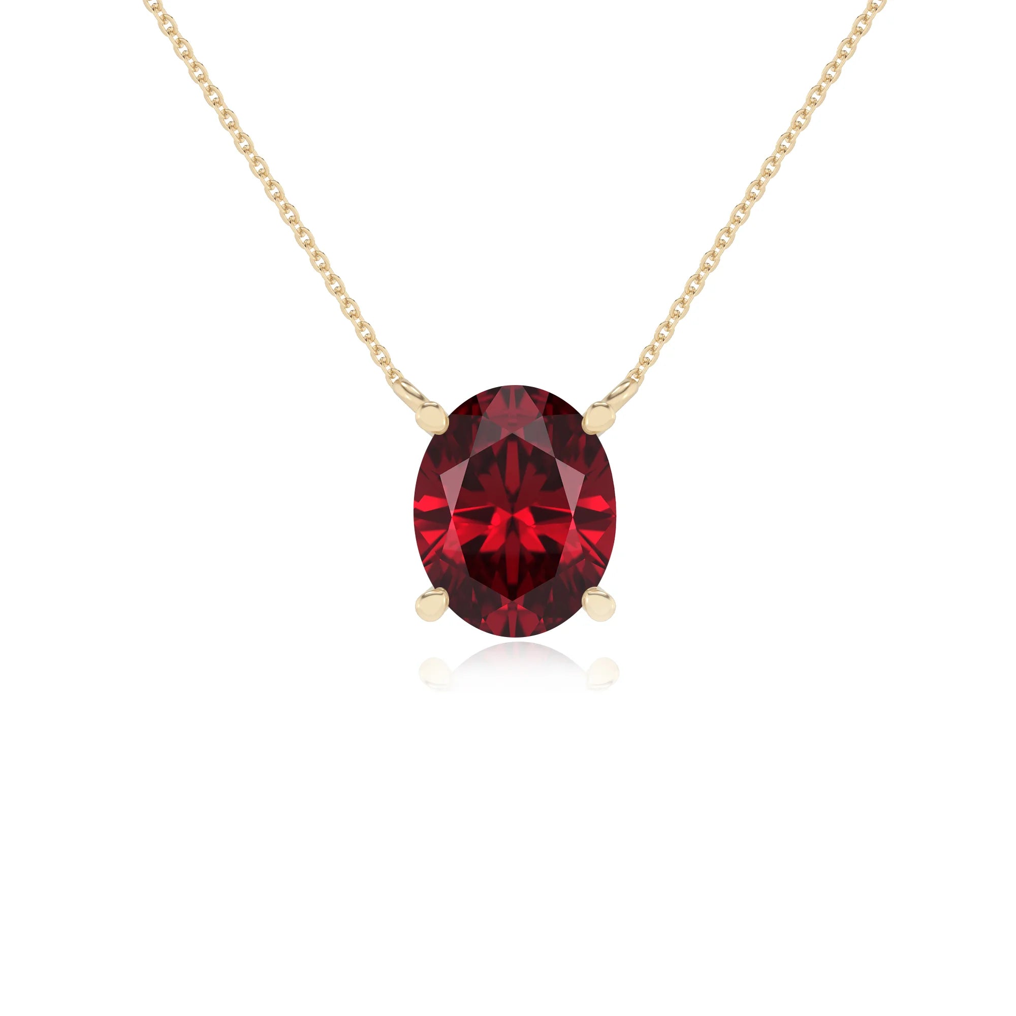 lab grown ruby oval solitaire necklaces in yellow gold