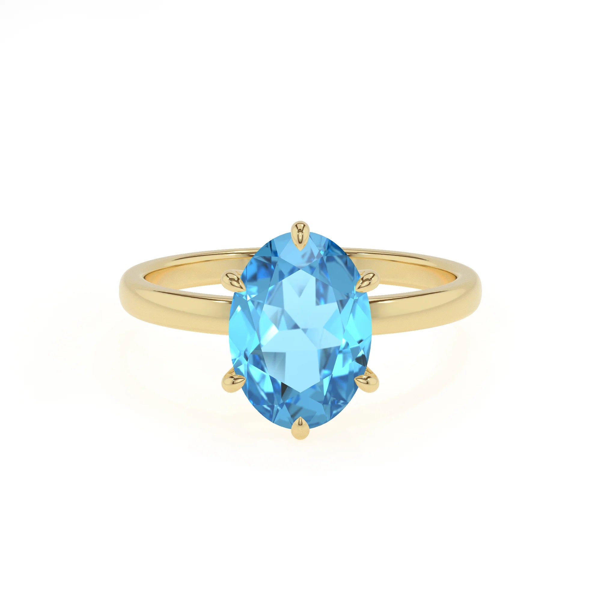 natural swiss-blue-topaz oval solitaire rings in yellow gold