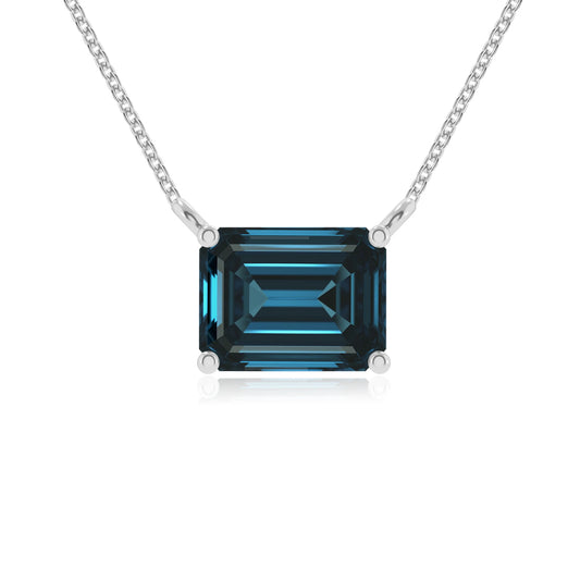 natural london-blue-topaz emerald cut solitaire necklaces in platinum