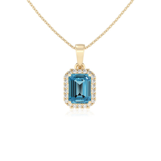 natural swiss-blue-topaz emerald cut solitaire necklaces in yellow gold