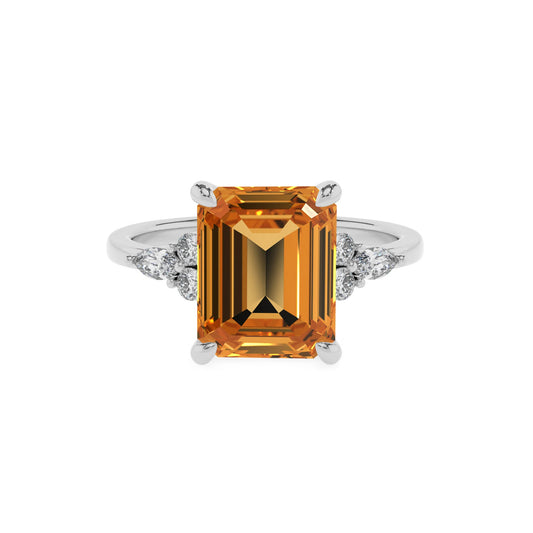 lab grown citrine emerald cut solitaire rings in sterling silver